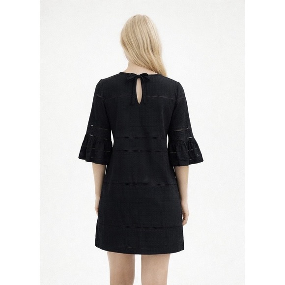 J CREW Women's Black Cotton Eyelet Ruffle Sleeve Dress Size 4 - Picture 3 of 8
